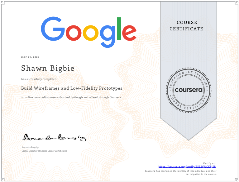 Coursera Build Wireframes and Low-Fidelity Prototypes Cert